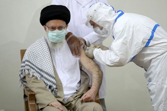 Supreme Leader Ali Khamenei being vaccinated against COVID-19 in June 2021