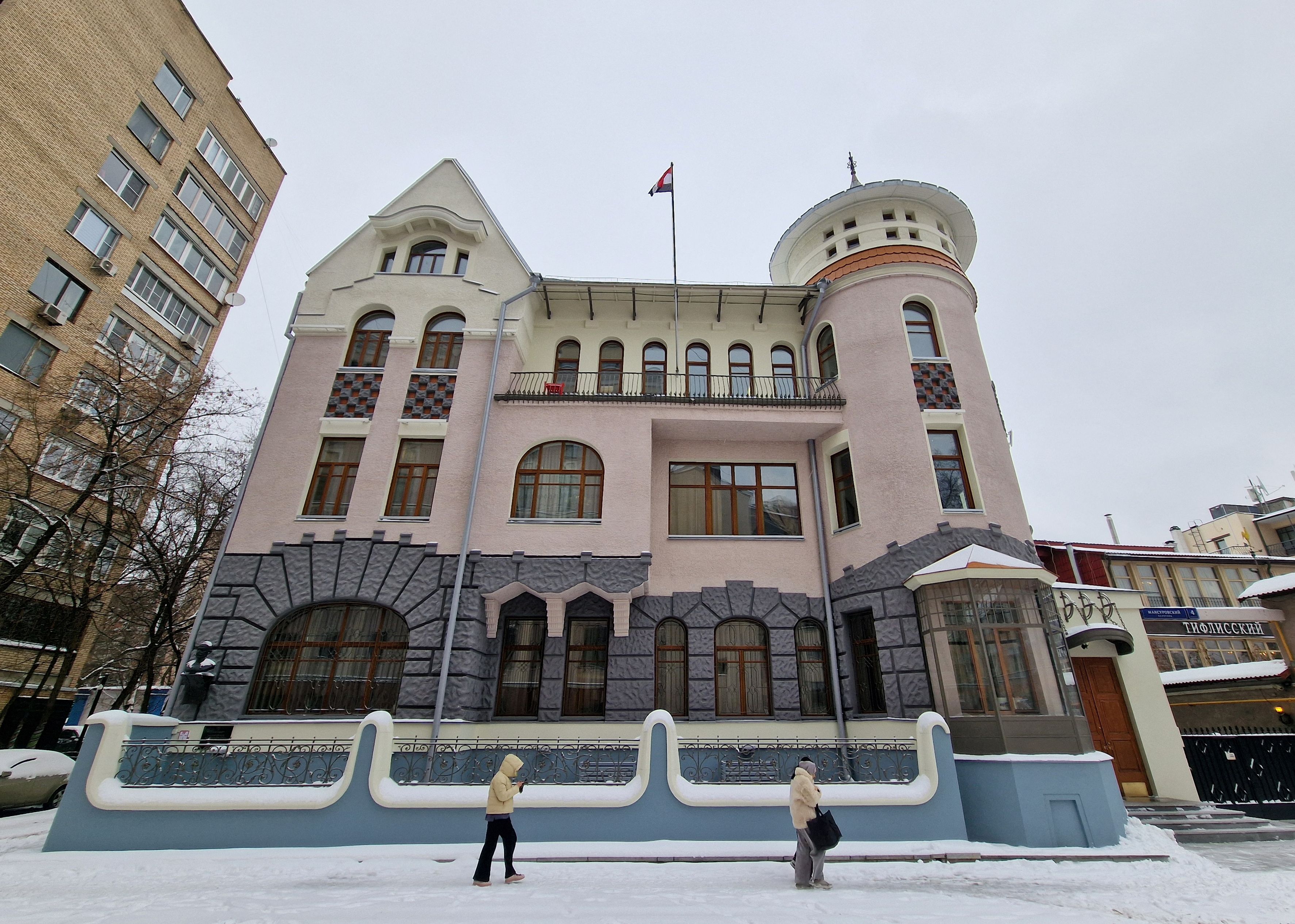 People walk past the Syrian embassy in Moscow, Russia December 8, 2024.
