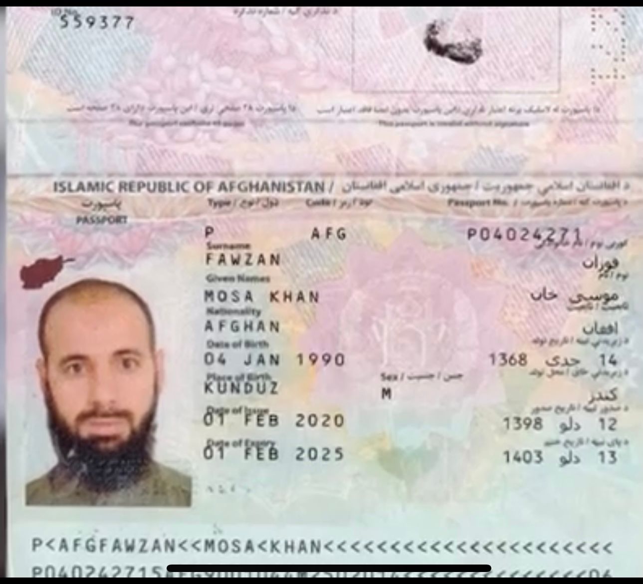 Fawzan Mosa Khan, the Afghan arrested in Azerbaijan on suspicion of planning an attack on Israel's embassy.