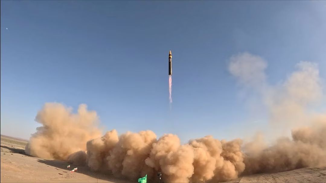 A new surface-to-surface 4th generation Khorramshahr ballistic missile called Khaibar with a range of 2,000 km is launched at an undisclosed location in Iran, in this picture obtained on May 25, 2023.