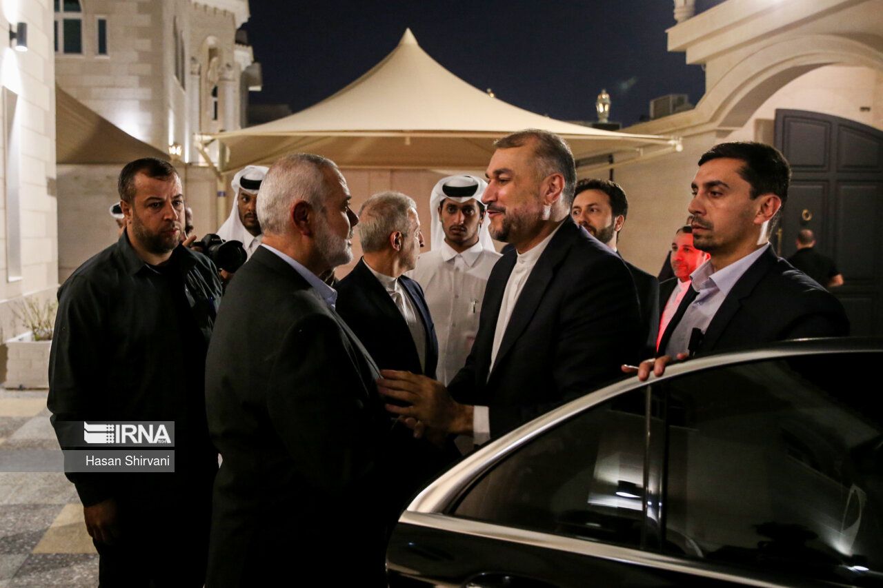 Hamas leader Ismail Haniyeh and Iranian Foreign Minister Hossein Amir-Abdollahian in Qatar on October 14, 2023