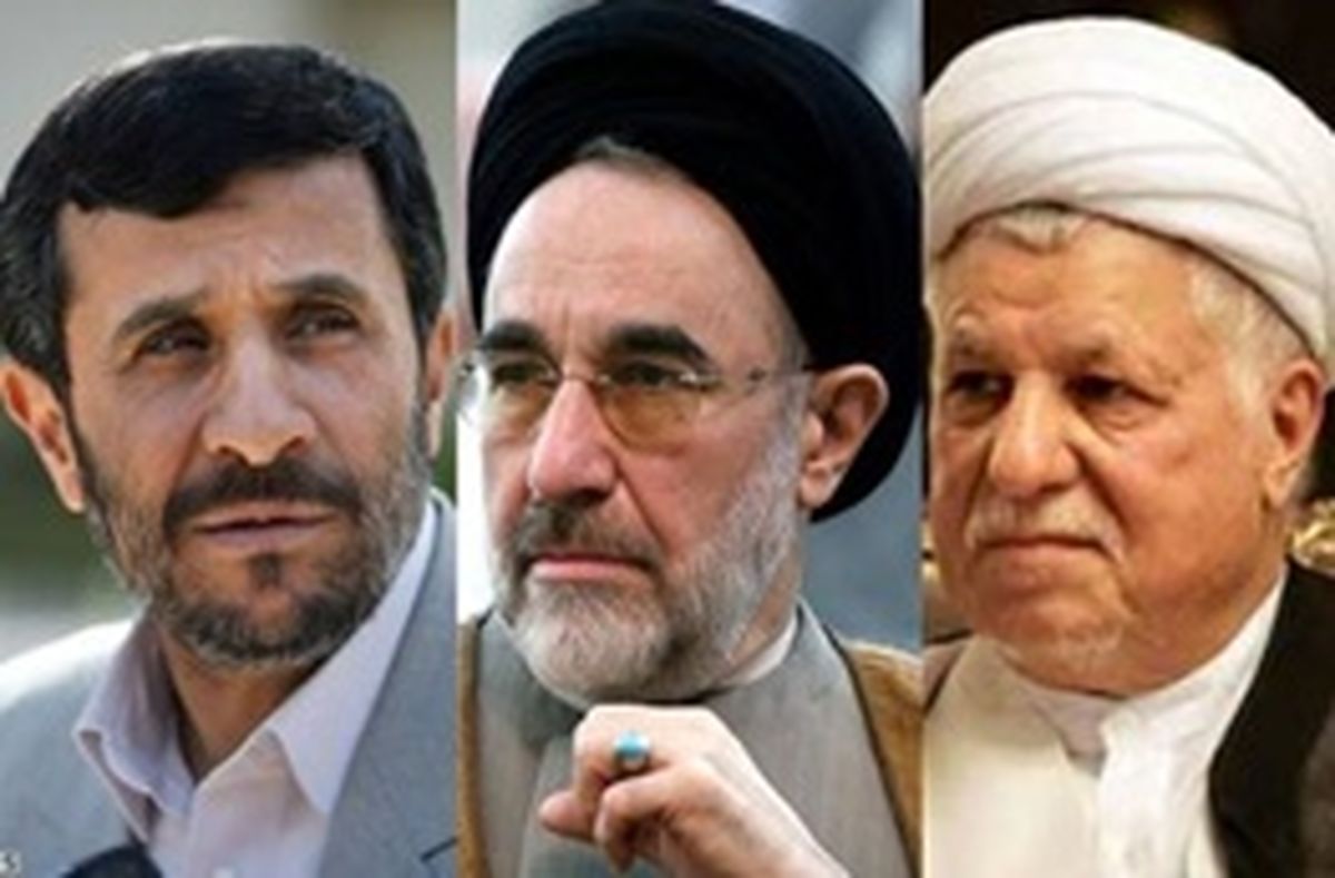 Iran’s former presidents (from left to right) Mahmoud Ahmadinejad, Mohammad Khatami, and Akbar Hashemi Rafsanjani 