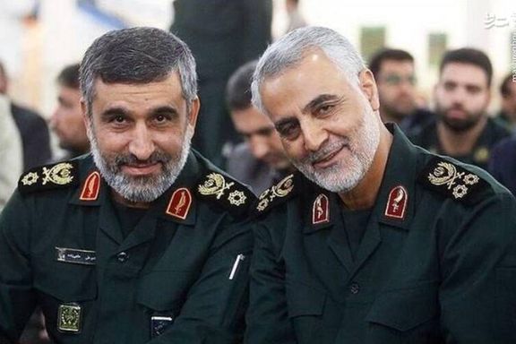 Amir Ali Hajizadeh, commander of Aerospace Force of Iran's Revolutionary Guards (IRGC) (left) and Qassem Soleimani, the former head of IRGC’s extraterritorial wing Quds force