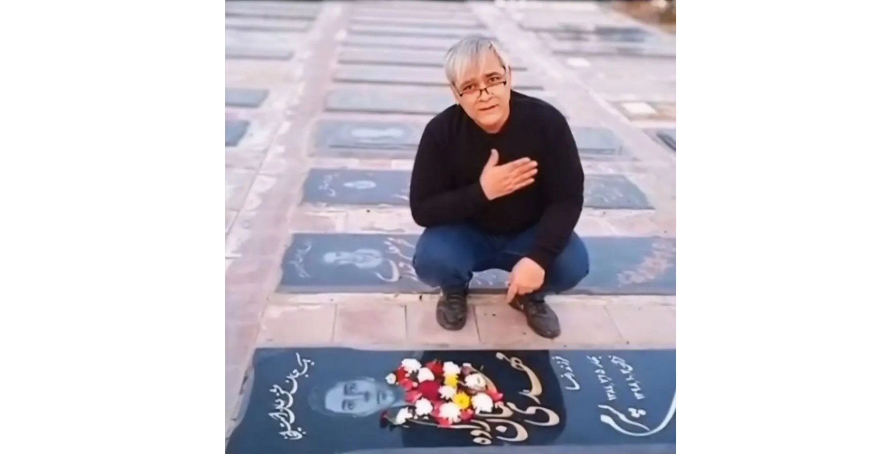 Reza Salmanzadeh at his son Mehdi Salmanzaeh's burying place