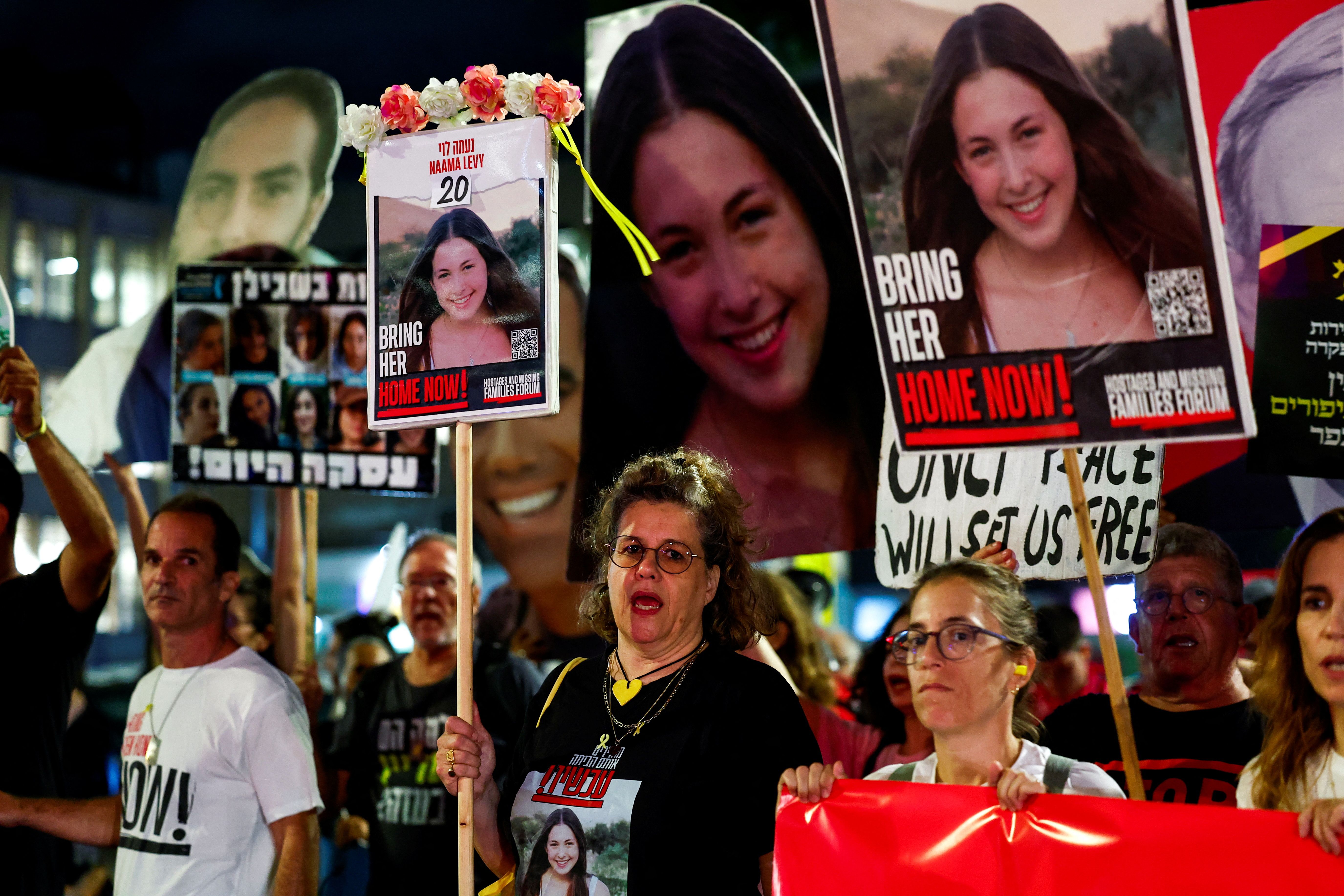 تظاهرات برای آزادی گروگان‌های اسرائیلی در بند حماس، تل‌آویو، ۱۹ مهر