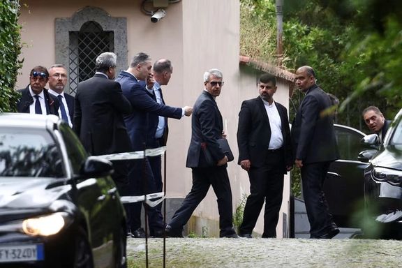 Members of the Iranian delegation leave the Omani embassy, where the fifth round of U.S.-Iran talks takes place, in Rome, Italy, May 23, 2025.