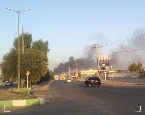 Smoke rising in southeastern Iran at a police post attacked by militants. April 4, 2024