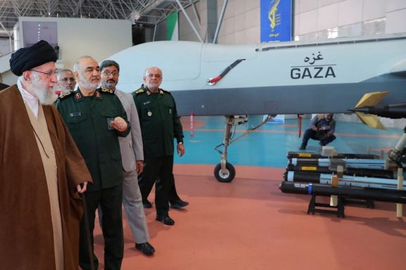 Iran's Supreme Leader Ali Khamenei during a visit to the IRGC Aerospace Force Achievements exhibition in Tehran, November 19, 2023