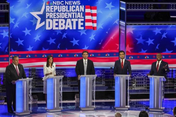 GOP runners during the third Republican candidates' presidential debate of the 2024 election in Miami, Florida, November 8, 2023