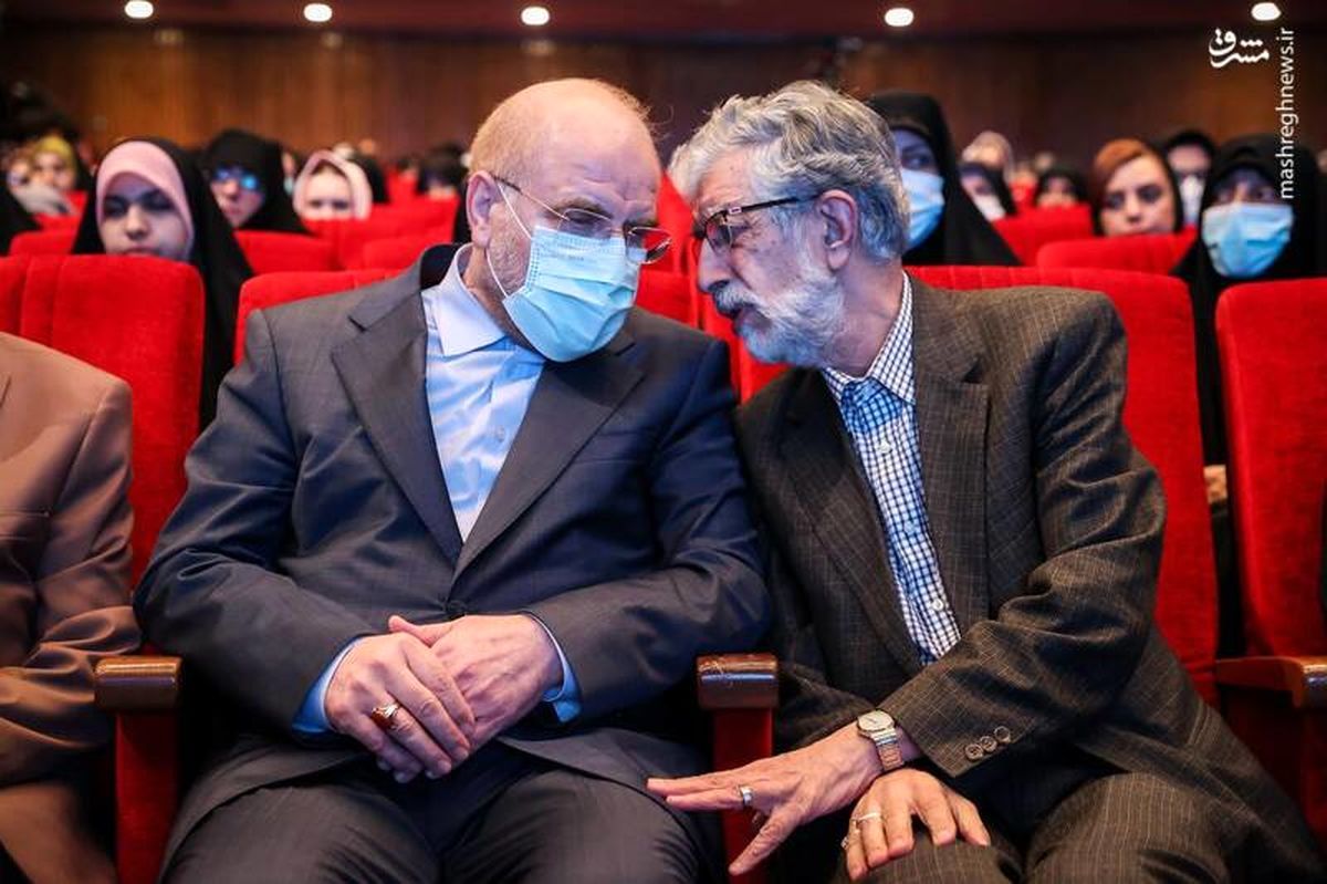 Iran’s parliament speaker Mohammad-Bagher Ghalibaf (left) and former Majles Speaker Gholam Ali Haddad Adel   (undated)