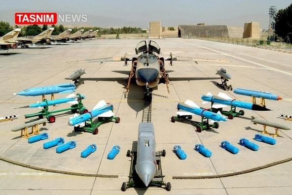 An old Russian Sukhoi 24 warplane in Iran's Shiraz airfield with its range of armaments.