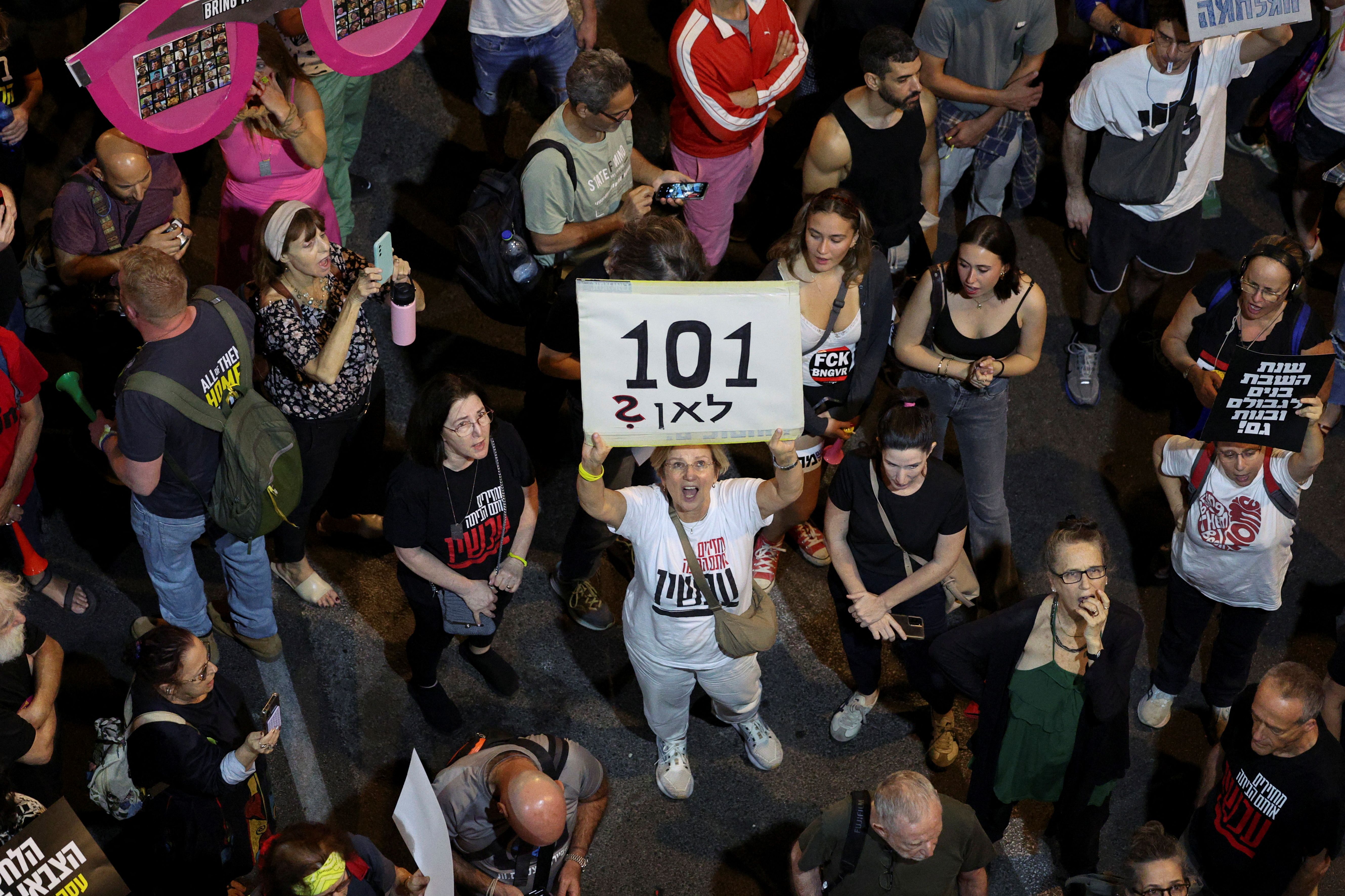 تظاهرات برای آزادی گروگان‌های اسرائیلی در بند حماس، تل‌آویو، ۲۸ مهر