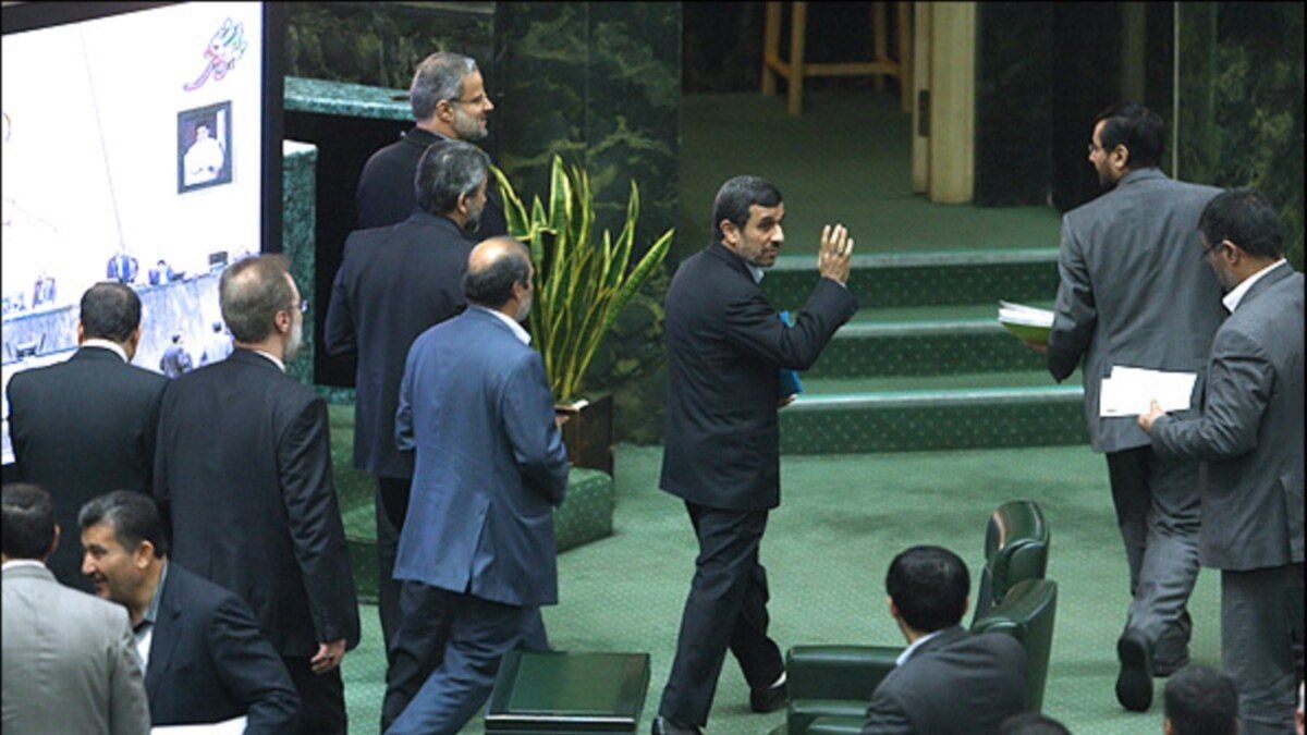 Former president Mahmoud Ahmadinejad at the parliament  (undated)