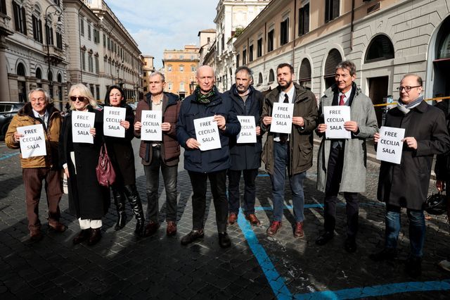 A protest in Rome calling for Cecilia Sala's release, January 7, 2025.