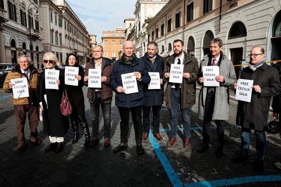 A protest in Rome calling for Cecilia Sala's release, January 7, 2025.