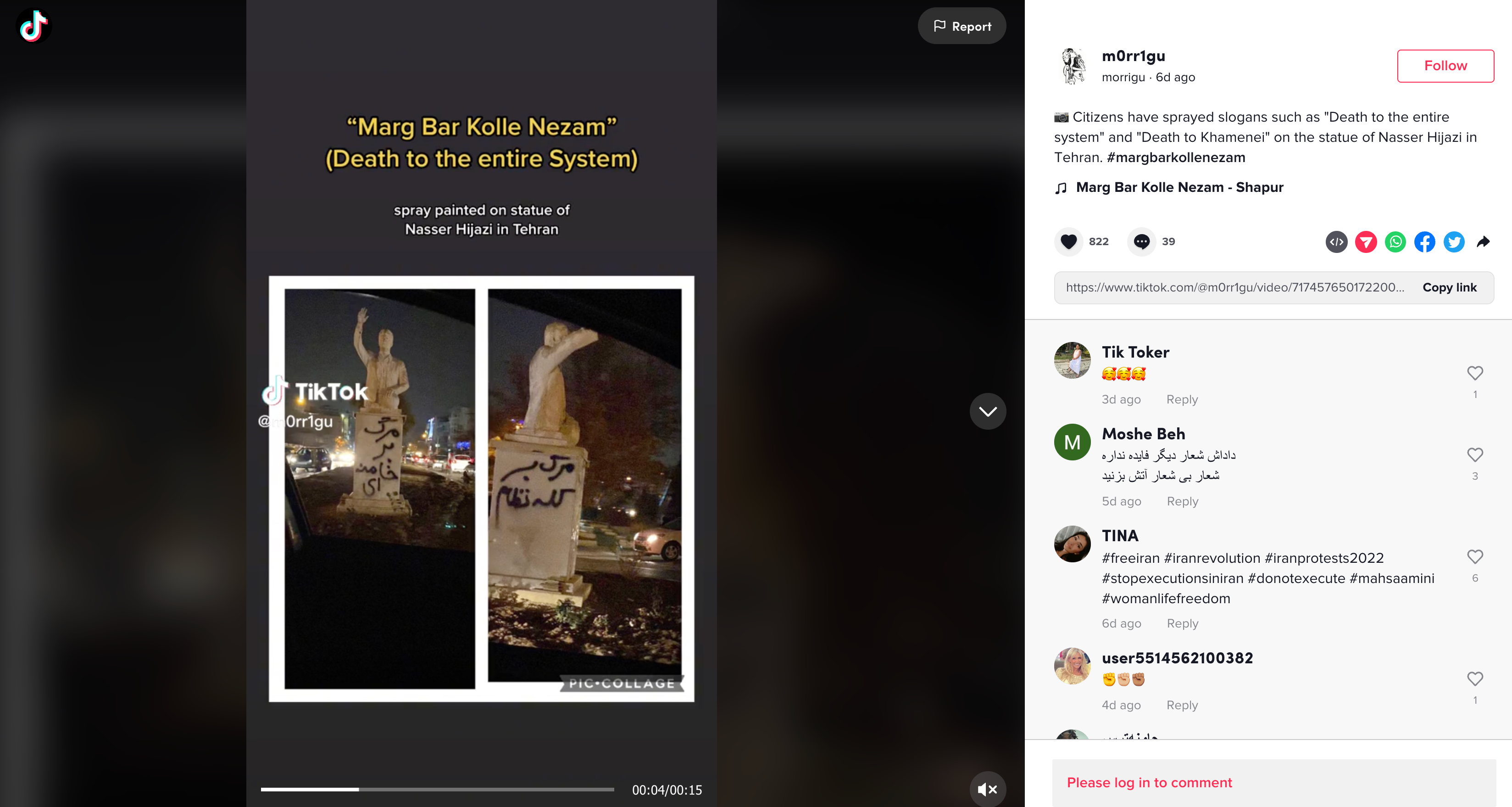 A screen grab from a TikTok page of one of the Iranian protesters  (file)