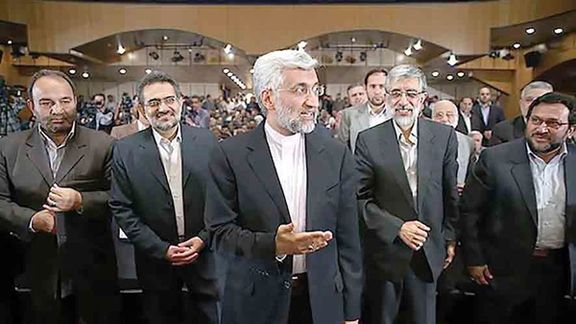 Saeed Jalili with a group of top conservative politicians. Undated