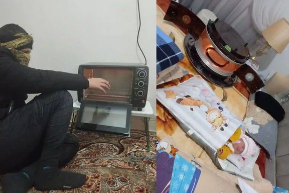 People warming themselves with electric toasters and other home appliances