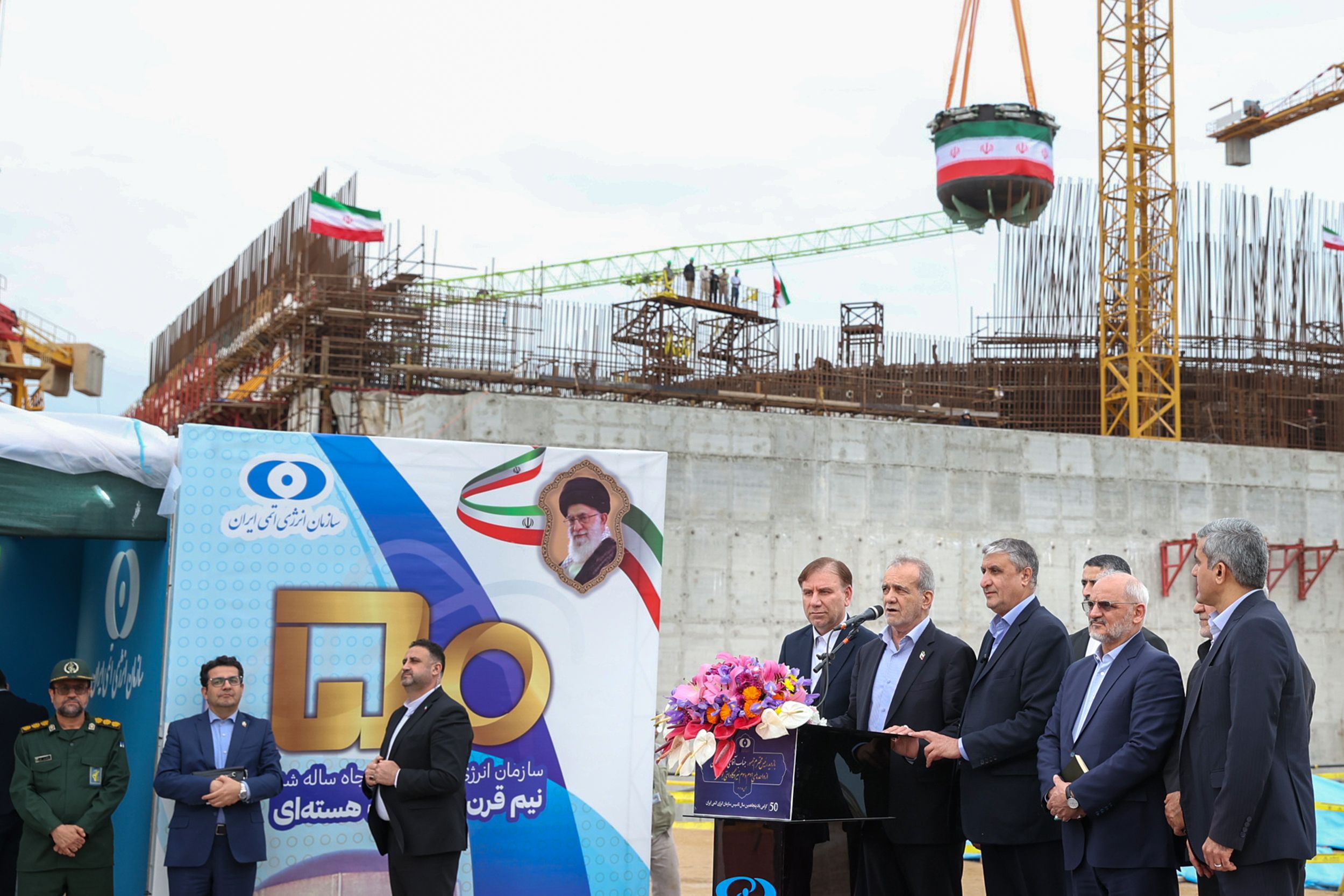 Iranian President Masoud Pezeshkian during a visit to `Bushehr Nuclear Plant (February 2025)