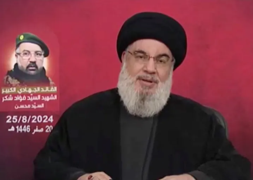Hezbollah leader Hassan Nasrallah speaks in a televised address after Israel and Hezbollah exchanged heavy fire  [Handout/Al-Manar TV via Reuters]
