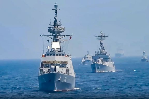 Image from video provide by the Russian Defense Ministry Press Service on March 18, 2023, shows warships during a Russia, China and Iran joint naval exercise in the Arabian Sea.