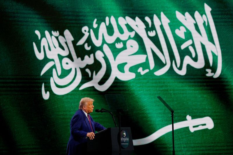 US president Donald Trump delivers a speech in Riyadh, Saudi Arabia, May 13, 2025