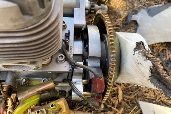 An engine of an unmanned aerial vehicle (UAV), what Ukrainian authorities consider to be an Iranian made suicide drone Shahed-136, are seen found after a Russian strike in Kharkiv, Ukraine, October 6, 2022.