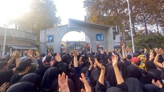 Students holding a protest in Babol University