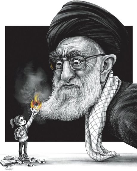 One of the cartoons of Iran’s authoritarian ruler Ali Khamenei published by Charlie Hebdo