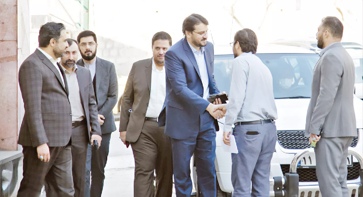 Mehrdad Bazrpash seen with a group of hardliners. Undated