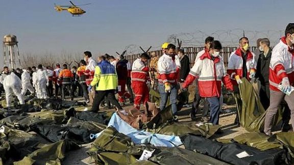 Bodies of Ukrainian plane victims lying on the ground on January 8, 2020