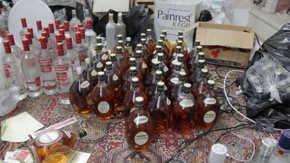 Bottles of bootleg alcoholic drinks