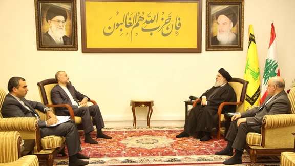Hezbollah leader Hassan Nasrallah meets with Iranian Foreign Minister Hossein Amir-Abdollahian, October 13, 2023,