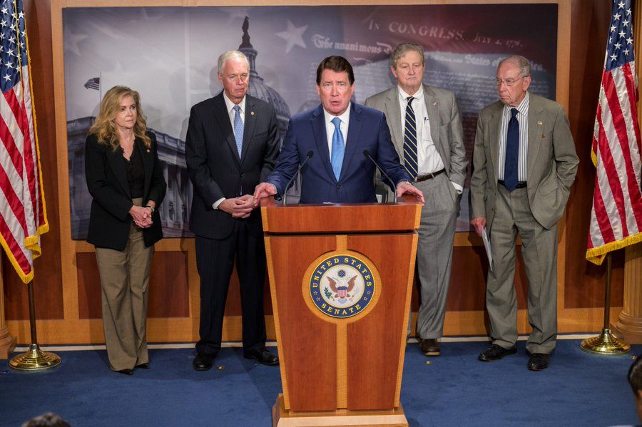 Senator Bill Hagerty with a group of lawmakers demanding a tougher stance on Iran. June 2023