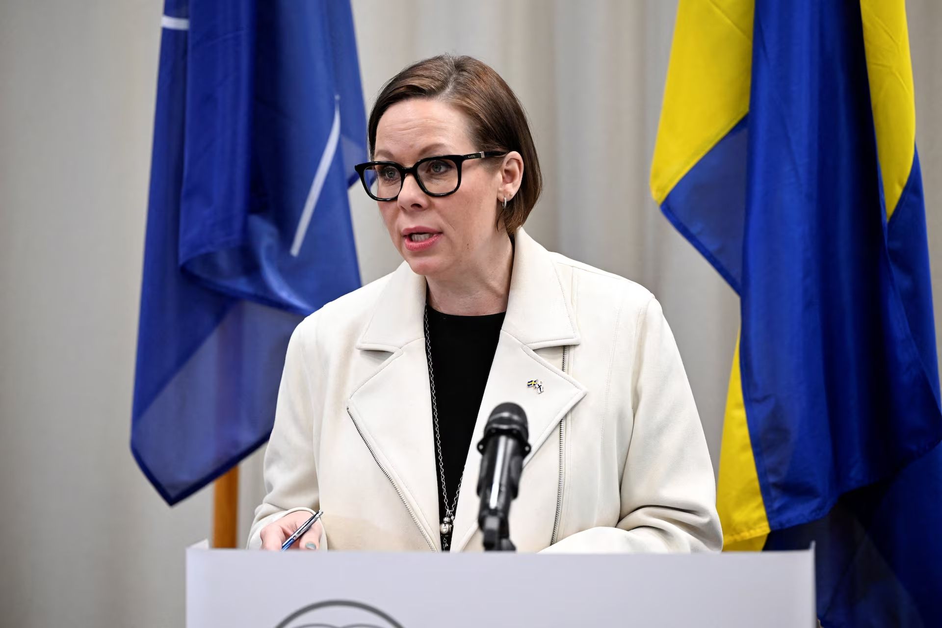 Sweden's Foreign Minister Maria Malmer Stenergard speaks during a press conference 