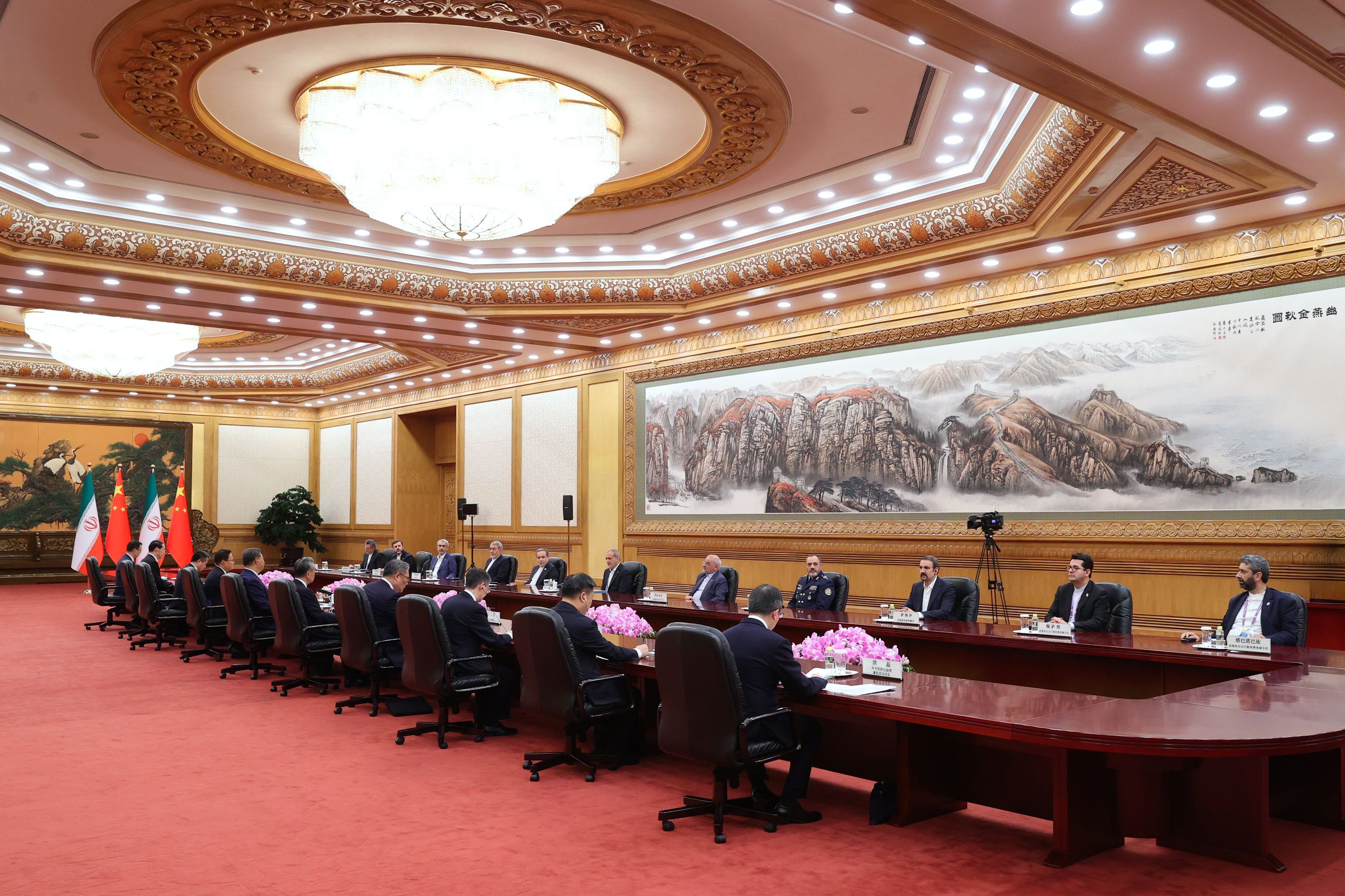 Iranian President Masoud Pezeshkian attends a meeting with Chinese President Xi Jinping at the Great Hall of the People in Beijing, China, September 2, 2025. 