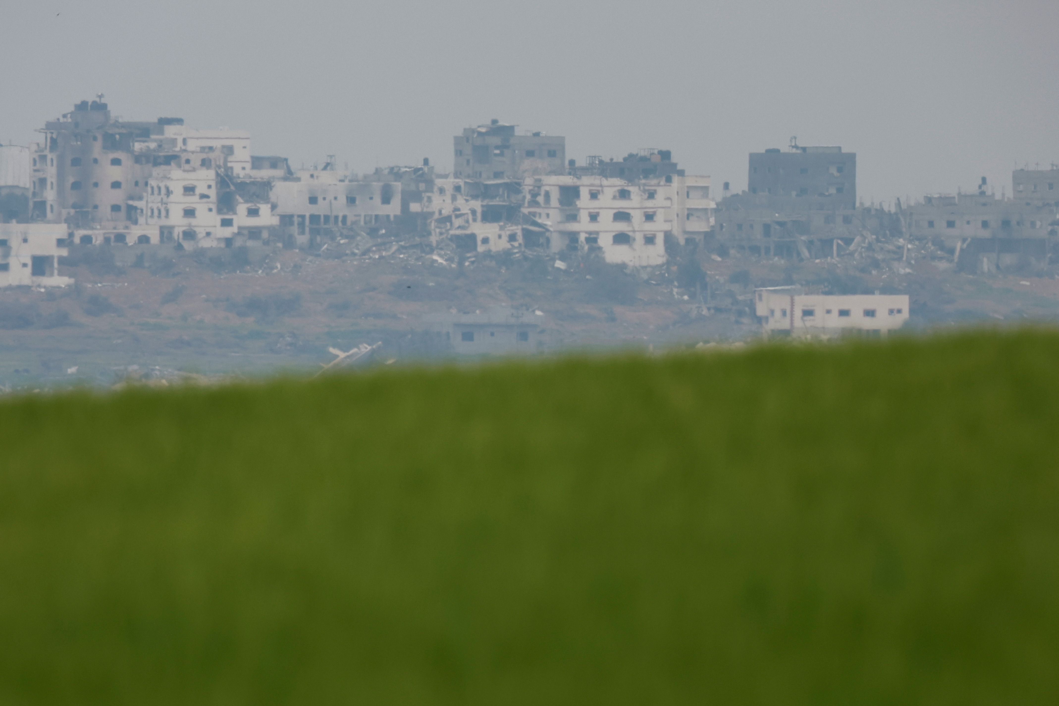 A view shows damaged buildings in north Gaza, amid the ongoing conflict between Israel and the Palestinian Islamist group Hamas, near the Israel-Gaza border February 18, 2024.