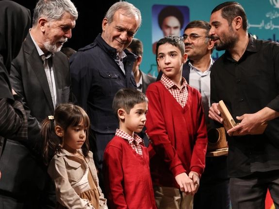 Iran's president Masoud Pezeshkian in an event to promote books and reading, Tehran, November 2025