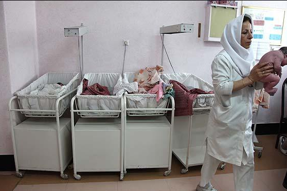 A maternity ward in a Tehran hospital. Undated