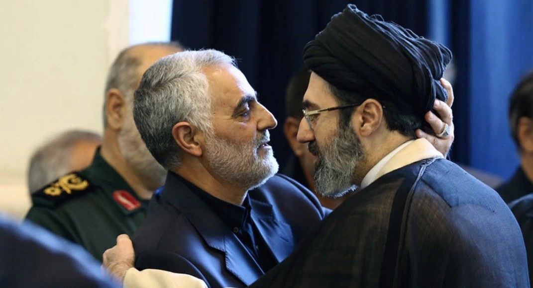 Mojtaba Khamenei (R) with former IRGC commander Qasem Soleimani. Undated