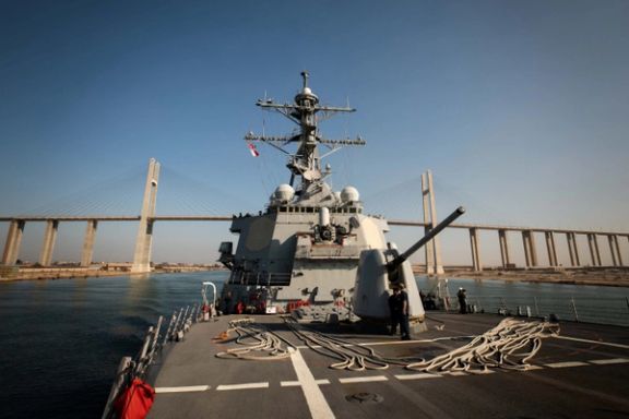 The US Navy Arleigh Burke-class guided-missile destroyer USS Carney transits the Suez Canal, Egypt October 18, 2023.