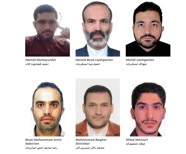 The US State Department released images of six Iranian hackers wanted in connection with cyberattacks on US infrastructure. (Undated)