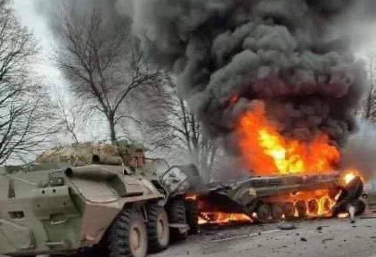 A photo released by Ukraine's defense ministry showing what it says is a Russian tank.