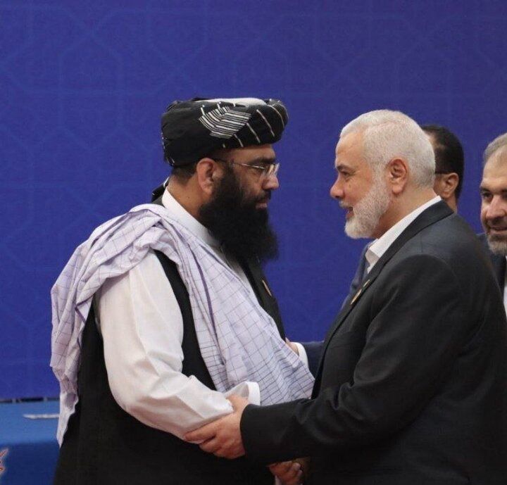 Taliban's Foreign Minister Amir Khan Muttaqi and Haniyeh during Iranian President Masoud Pezeshkian's inauguration in Tehran, July 30, 2024