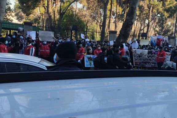 Firefighters protested for higher pay in Tehran on Wednesday.