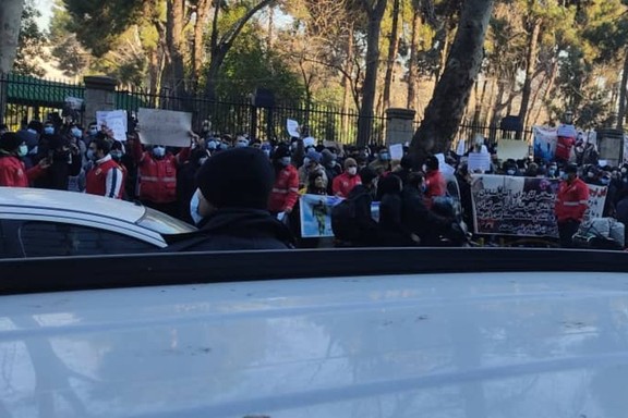 Firefighters protested for higher pay in Tehran on Wednesday.