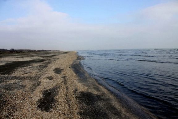 Caspian Sea coast shows signs of retreating water. Undated