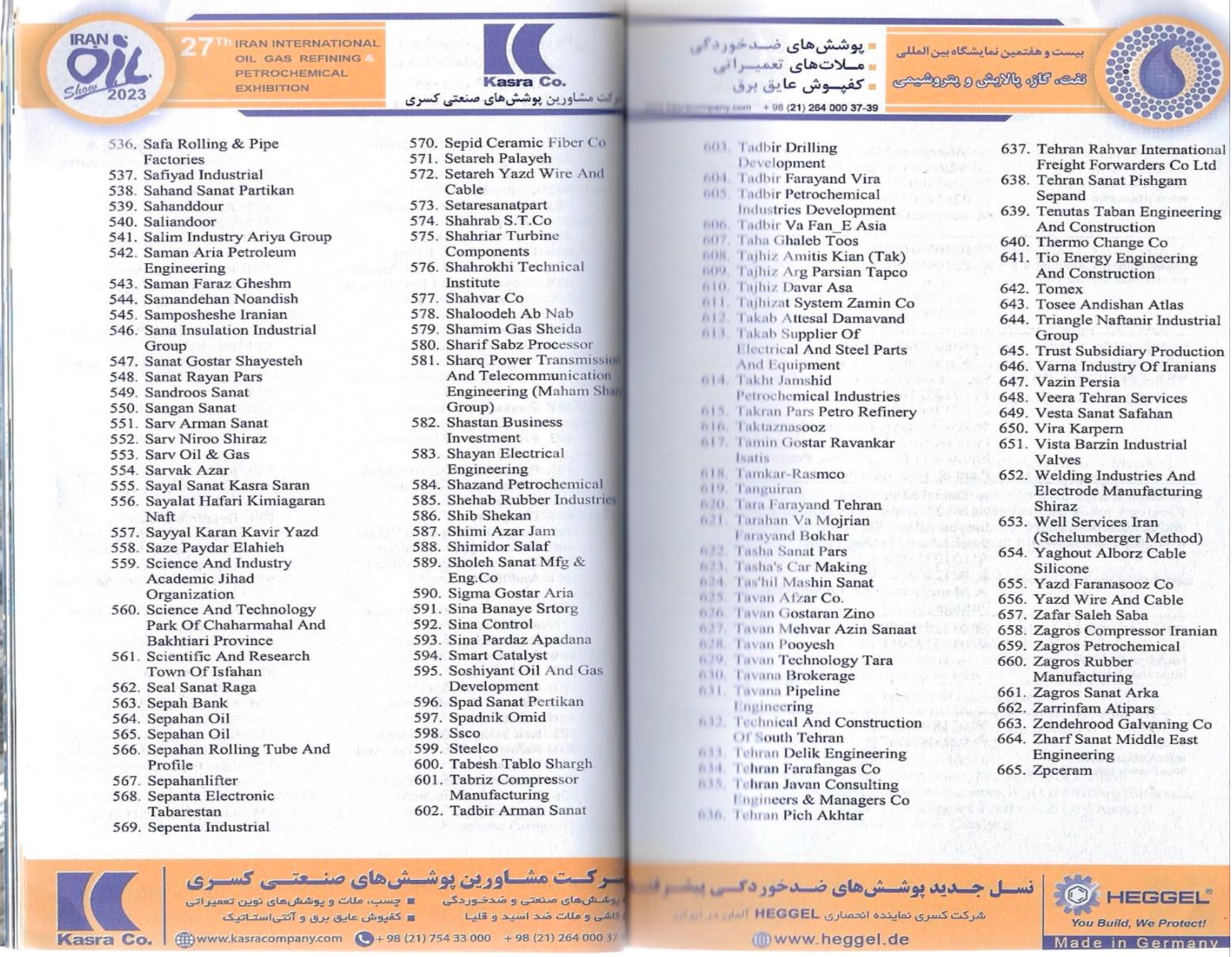 A sample page of a booklet featuring the participants of Iran’s oil and gas expo in Tehran 