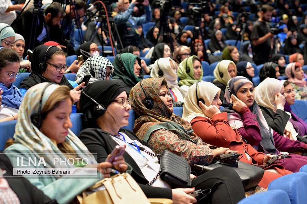 Foreign participants of an event about women in media organized by Jamileh Alamolhoda, President Ebrahim Raisi’s wife, in Mashhad in September 2023  