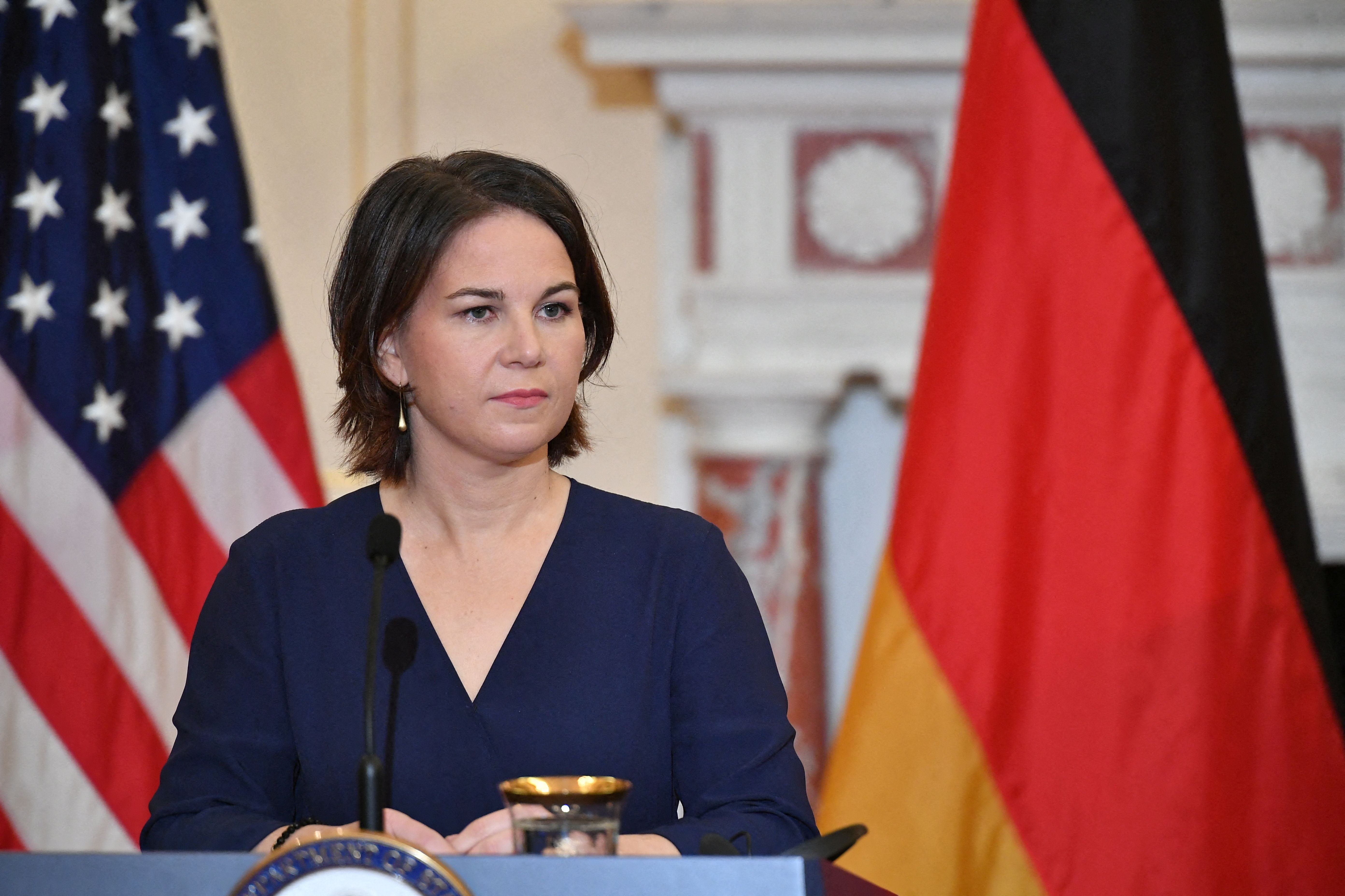 German Foreign Minister Annalena Baerbock at  at the US State Department in Washington, January 5, 2022